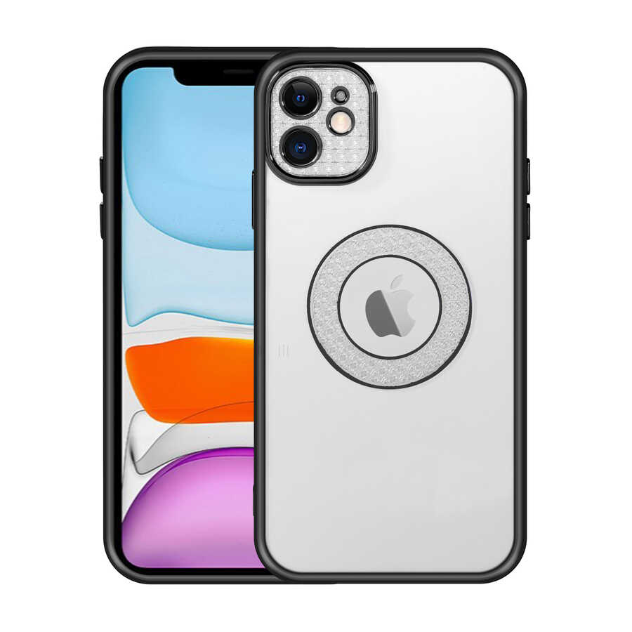 iPhone Uyumlu 11 Kılıf Kamera Korumalı Logo Gösteren Zore Esta Kapak-Siyah