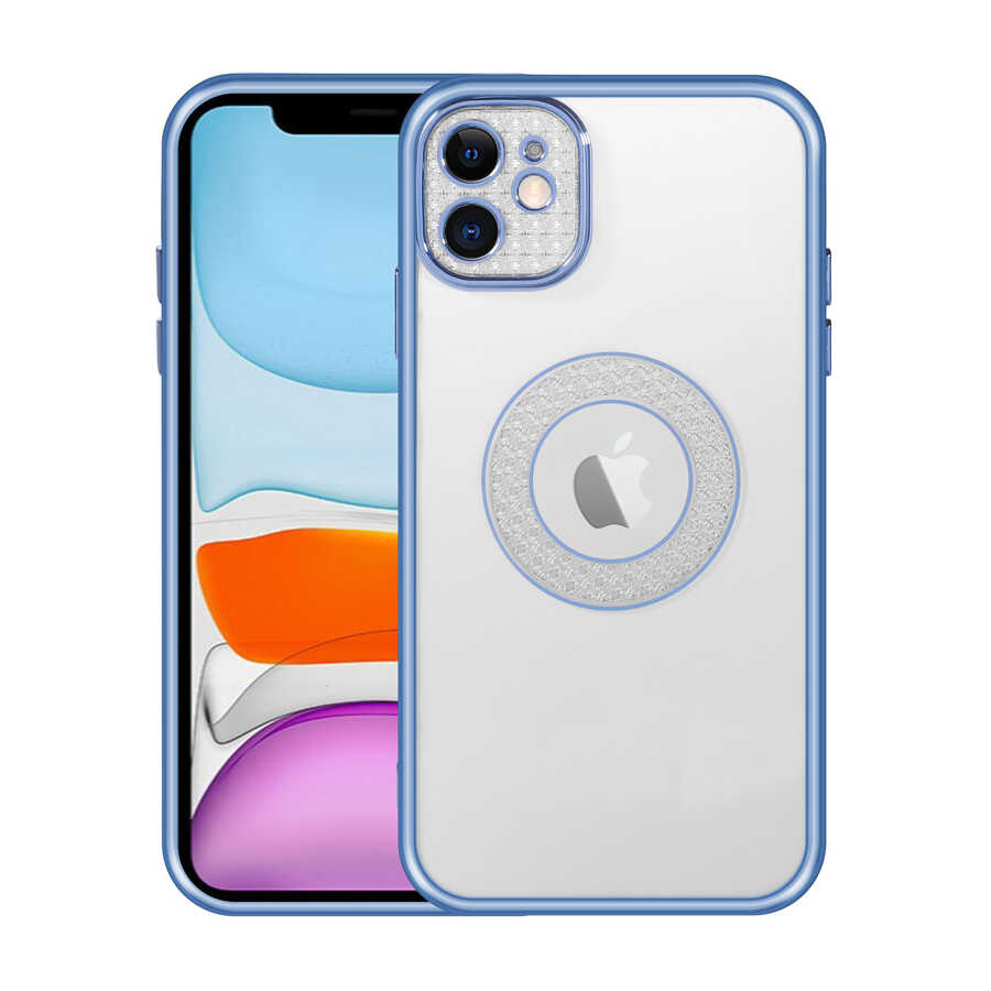 iPhone Uyumlu 12 Kılıf Kamera Korumalı Logo Gösteren Zore Esta Kapak-Mavi