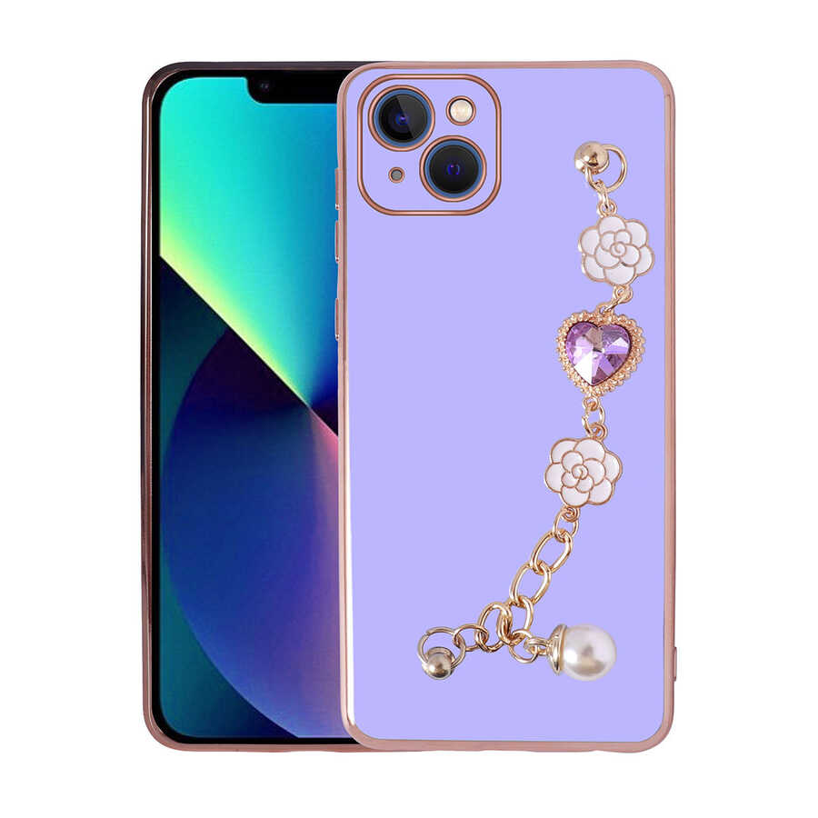 iPhone Uyumlu 13 Kılıf El Tutamaçlı Kamera Korumalı Zore Taka Silikon Kapak-Mor