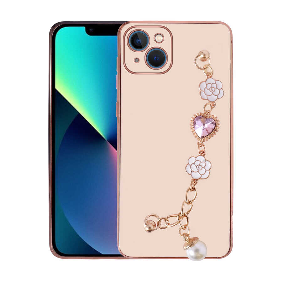 iPhone Uyumlu 13 Kılıf El Tutamaçlı Kamera Korumalı Zore Taka Silikon Kapak-Pembe