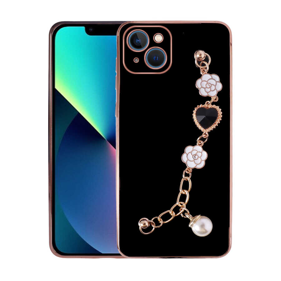 iPhone Uyumlu 13 Kılıf El Tutamaçlı Kamera Korumalı Zore Taka Silikon Kapak-Siyah