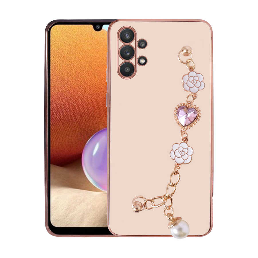 Galaxy Uyumlu A32 4G Kılıf El Tutamaçlı Kamera Korumalı Zore Taka Silikon Kapak-Pembe