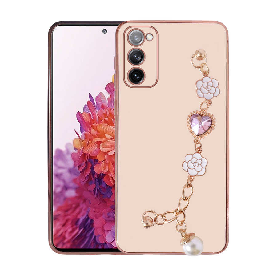 Galaxy Uyumlu S20 FE Kılıf El Tutamaçlı Kamera Korumalı Zore Taka Silikon Kapak-Pembe