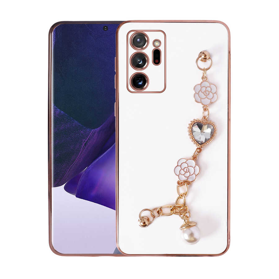 Galaxy Uyumlu Note 20 Ultra Kılıf El Tutamaçlı Kamera Korumalı Zore Taka Silikon Kapak-Beyaz
