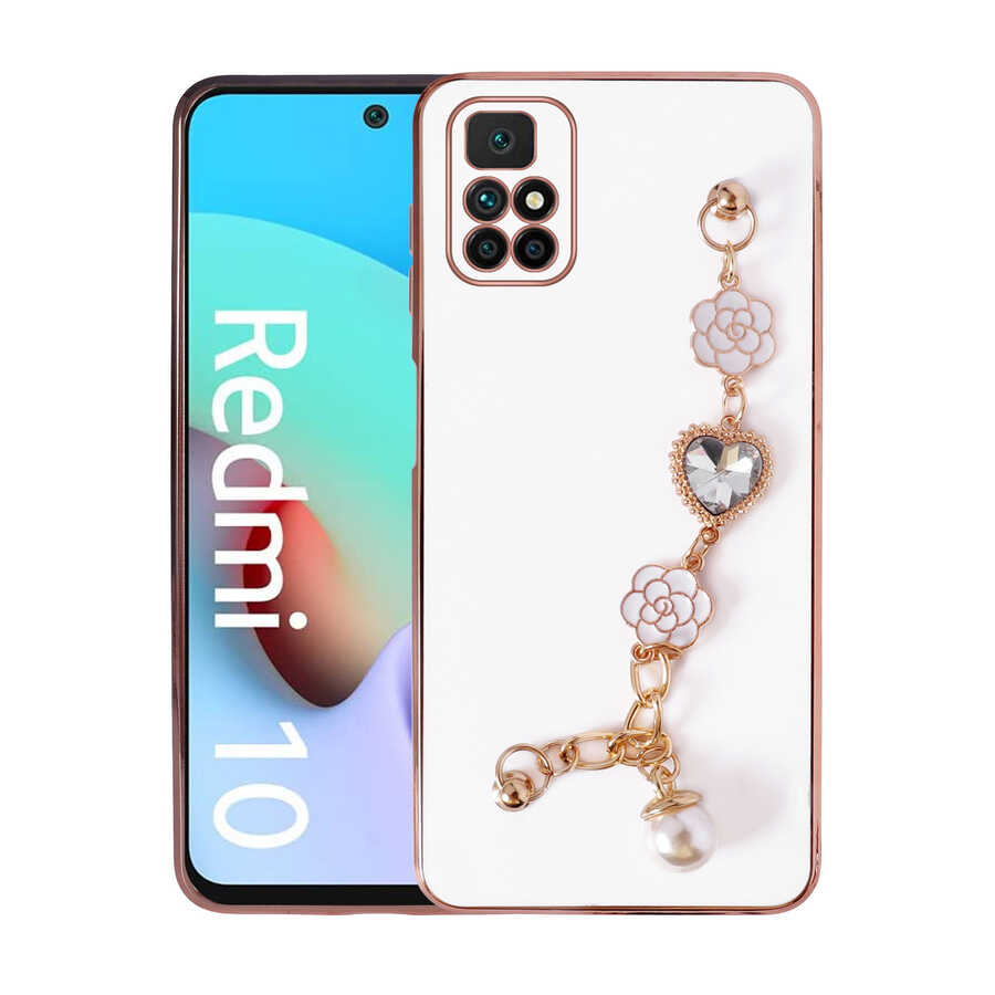 Xiaomi Uyumlu  Redmi 10 Kılıf El Tutamaçlı Kamera Korumalı Zore Taka Silikon Kapak-Beyaz