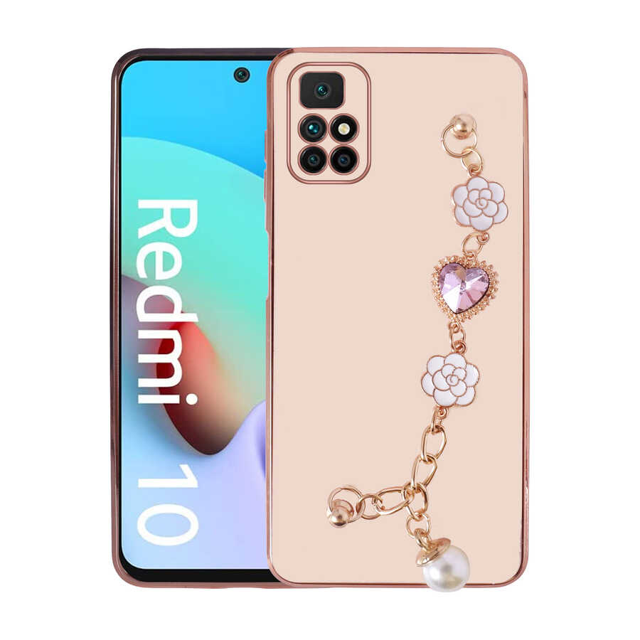 Xiaomi Uyumlu  Redmi 10 Kılıf El Tutamaçlı Kamera Korumalı Zore Taka Silikon Kapak-Pembe