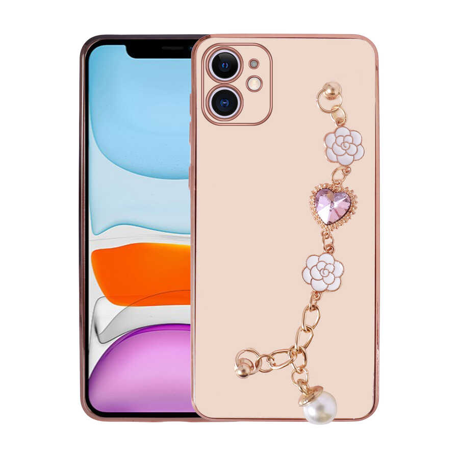 iPhone Uyumlu 11 Kılıf El Tutamaçlı Kamera Korumalı Zore Taka Silikon Kapak-Pembe