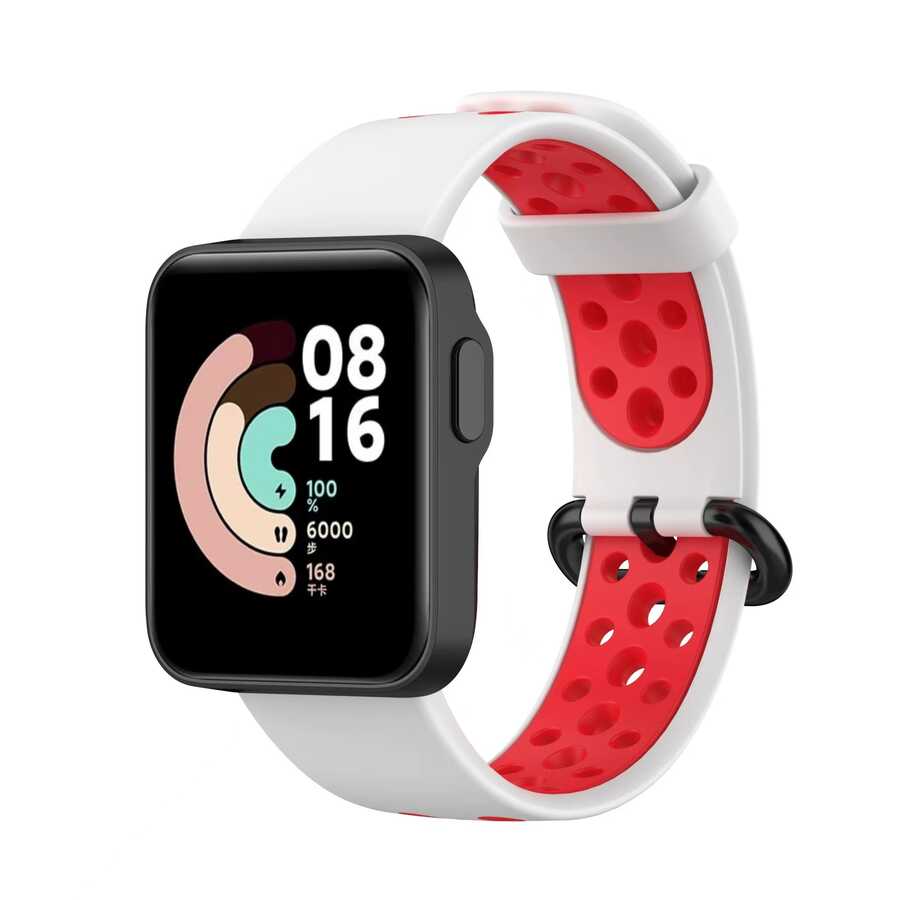 Xiaomi Uyumlu  Redmi Watch 2 Lite KRD-02 Silikon Kordon-Beyaz-kırmızı