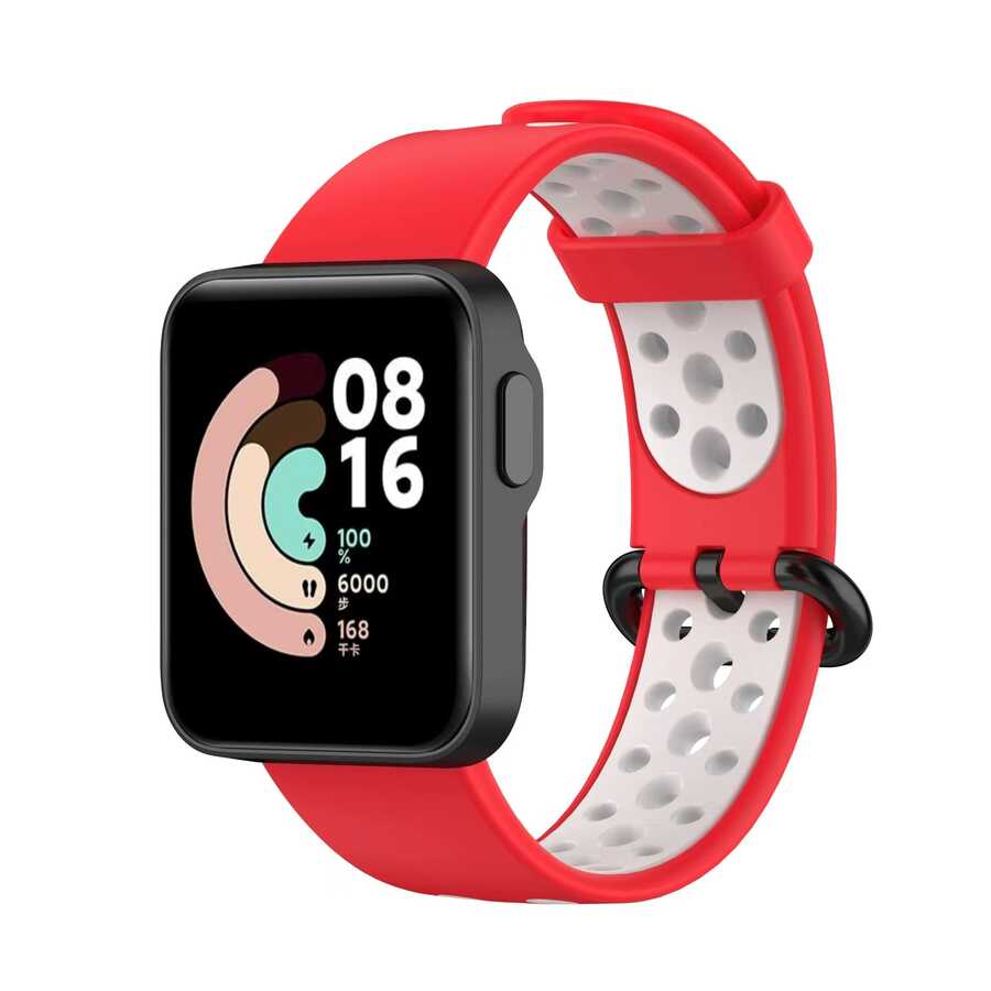 Xiaomi Uyumlu  Redmi Watch 2 Lite KRD-02 Silikon Kordon-Kırmızı-beyaz