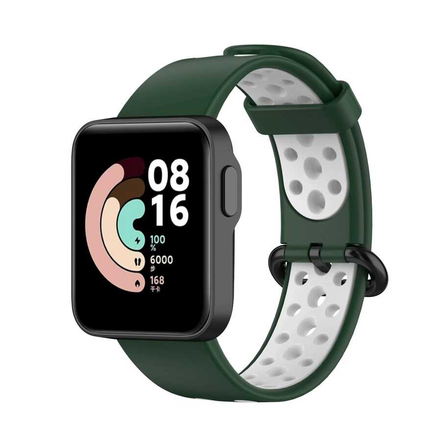 Xiaomi Uyumlu  Redmi Watch 2 Lite KRD-02 Silikon Kordon-Petrol yeşil-beyaz