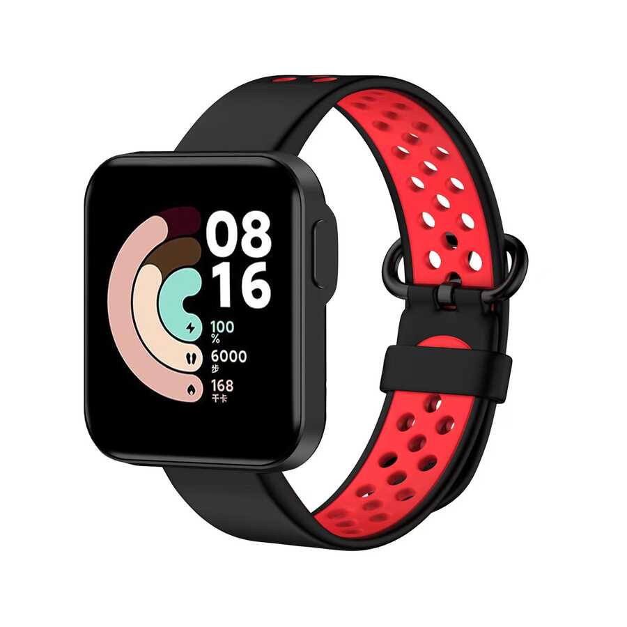 Xiaomi Uyumlu  Redmi Watch 2 Lite KRD-02 Silikon Kordon-Siyah-kırmızı