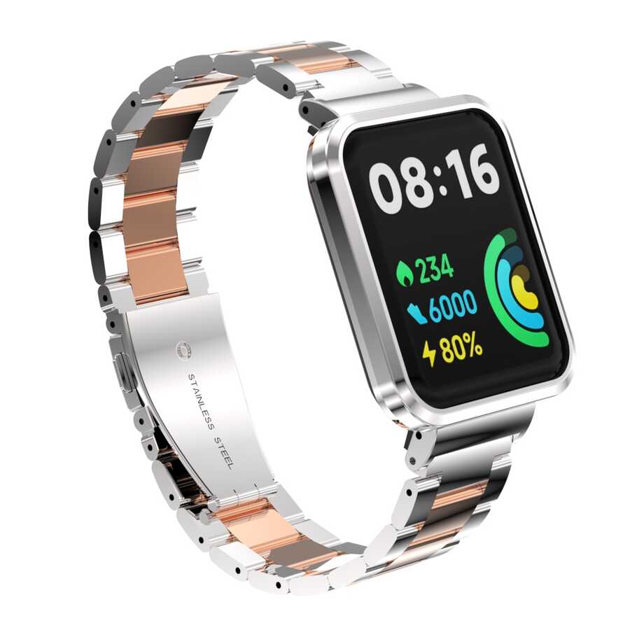 Xiaomi Uyumlu  Redmi Watch 2 Lite Zore KRD-60 Metal Kordon-Gümüş-rosegold