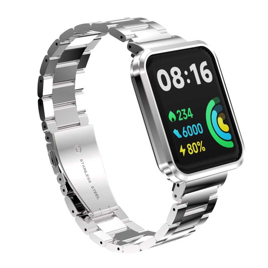 Xiaomi Uyumlu  Redmi Watch 2 Lite Zore KRD-60 Metal Kordon-Gümüş