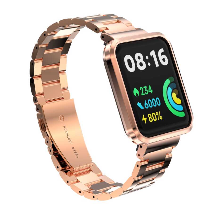 Xiaomi Uyumlu  Redmi Watch 2 Lite Zore KRD-60 Metal Kordon-Rose gold