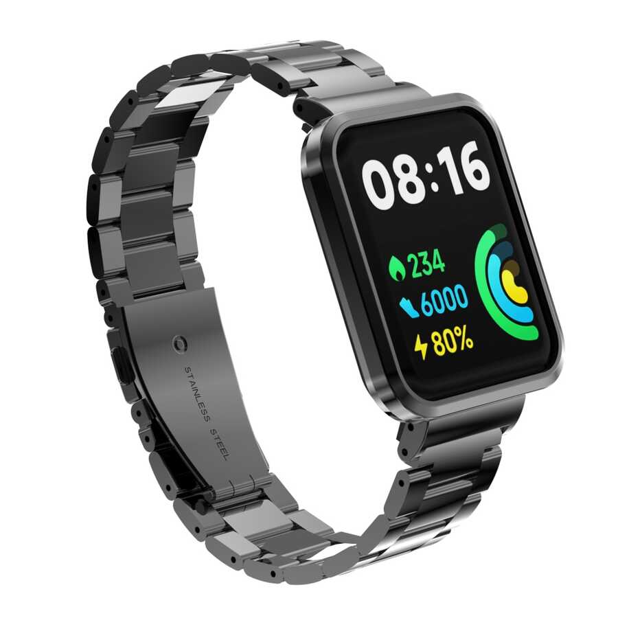 Xiaomi Uyumlu  Redmi Watch 2 Lite Zore KRD-60 Metal Kordon-Siyah