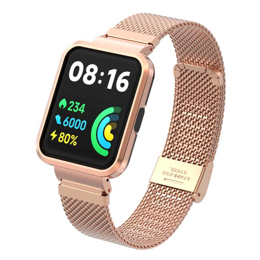 Xiaomi Uyumlu  Redmi Watch 2 Lite Zore KRD-66 Metal Kordon-Rose gold