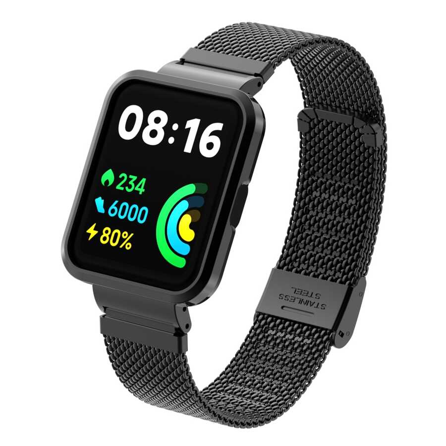 Xiaomi Uyumlu  Redmi Watch 2 Lite Zore KRD-66 Metal Kordon-Siyah