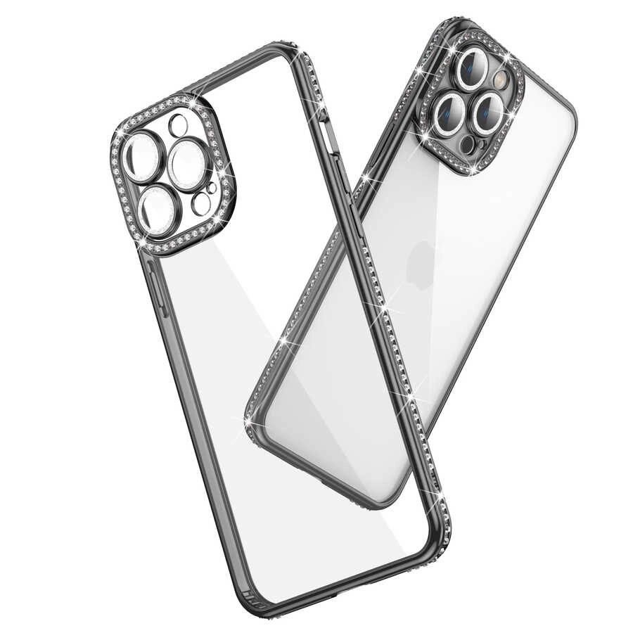 iPhone Uyumlu 12 Pro Kılıf Kamera Korumalı Taşlı Zore Mina Kapak