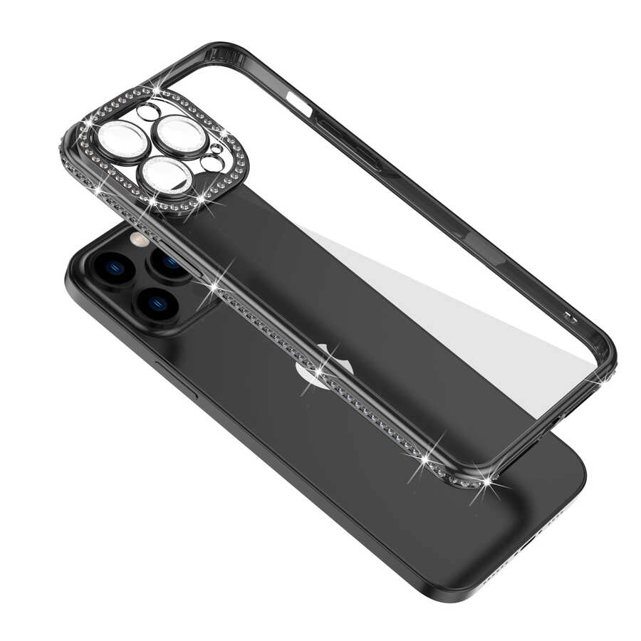 iPhone Uyumlu 12 Pro Kılıf Kamera Korumalı Taşlı Zore Mina Kapak
