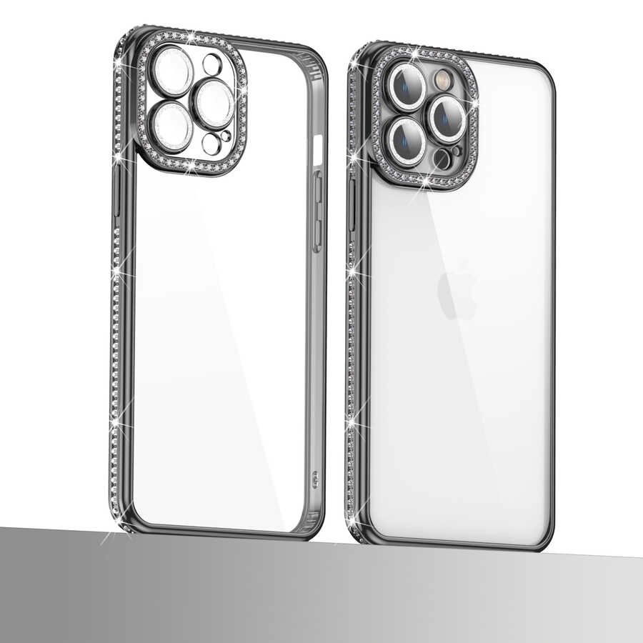 iPhone Uyumlu 12 Pro Kılıf Kamera Korumalı Taşlı Zore Mina Kapak