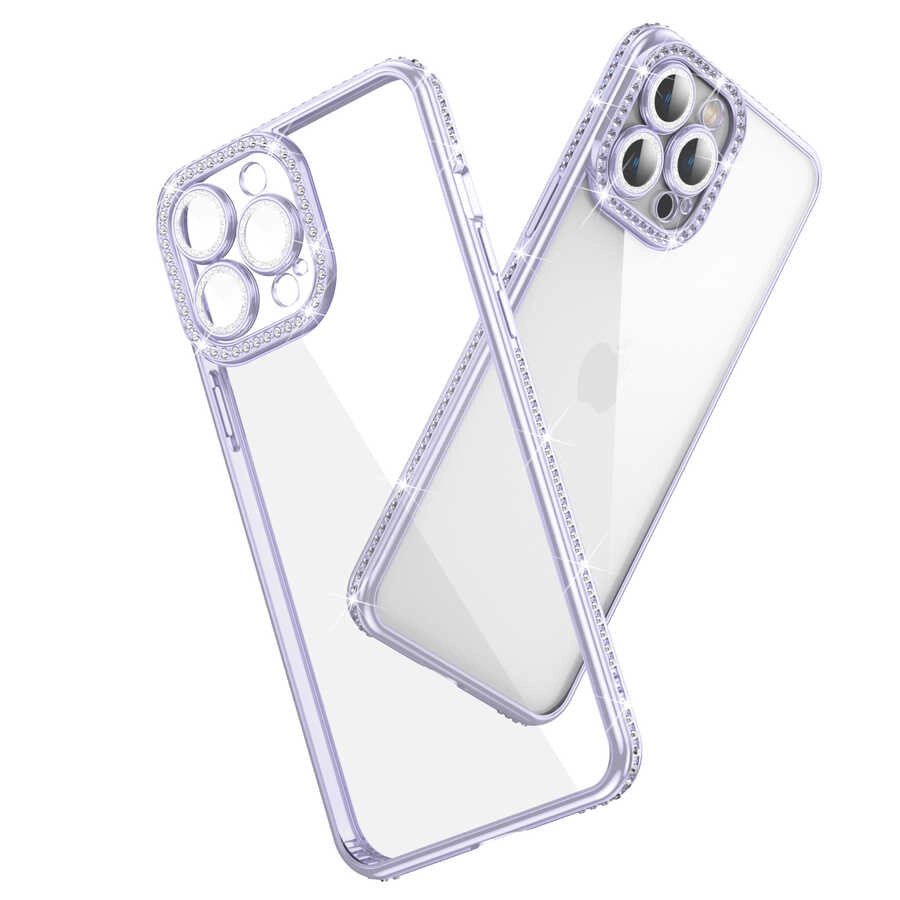iPhone Uyumlu 12 Pro Max Kılıf Kamera Korumalı Taşlı Zore Mina Kapak
