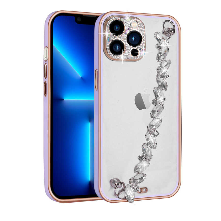 iPhone Uyumlu 12 Pro Kılıf Taş Süslemeli Kamera Korumalı El Tutamaçlı Zore Blazer Kapak-Lila