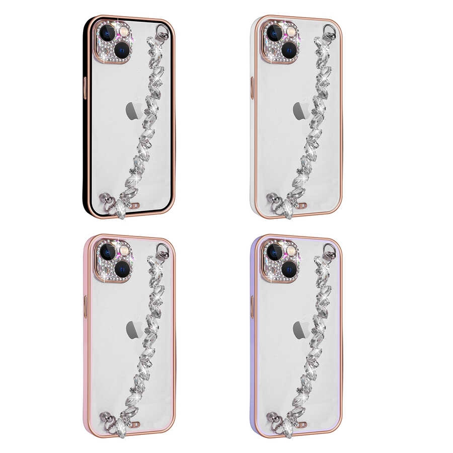 iPhone Uyumlu 13 Kılıf Taş Süslemeli Kamera Korumalı El Tutamaçlı Zore Blazer Kapak-Beyaz