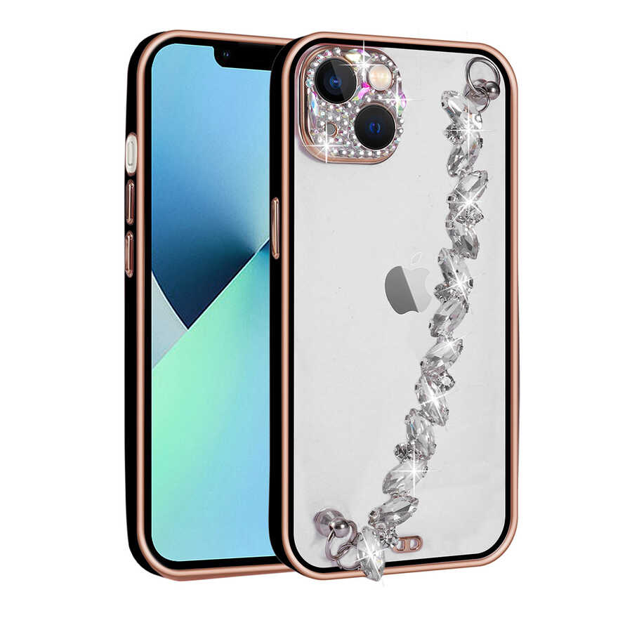iPhone Uyumlu 13 Kılıf Taş Süslemeli Kamera Korumalı El Tutamaçlı Zore Blazer Kapak-Siyah