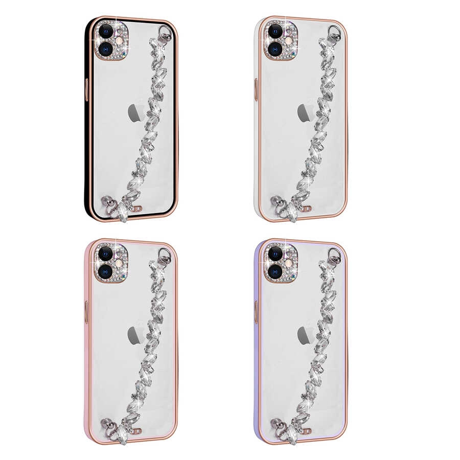 iPhone Uyumlu 12 Kılıf Taş Süslemeli Kamera Korumalı El Tutamaçlı Zore Blazer Kapak-Beyaz