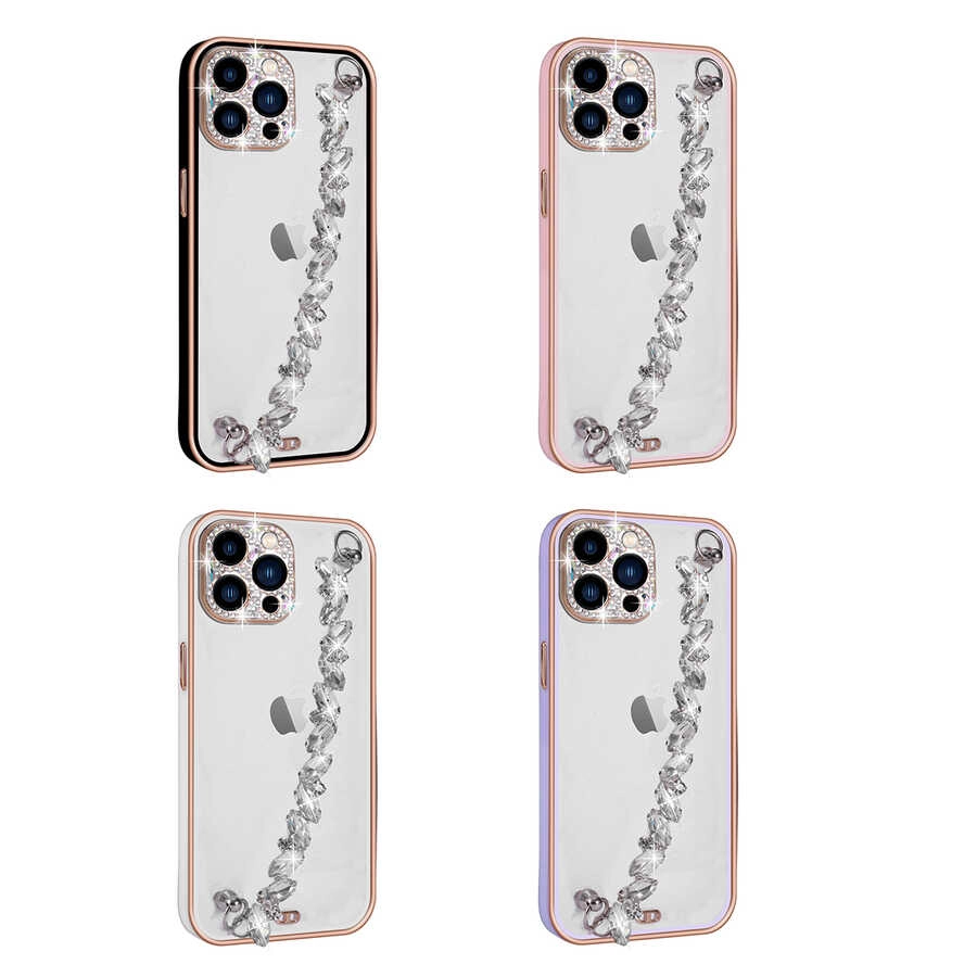 iPhone Uyumlu 12 Pro Max Kılıf Taş Süslemeli Kamera Korumalı El Tutamaçlı Zore Blazer Kapak-Beyaz