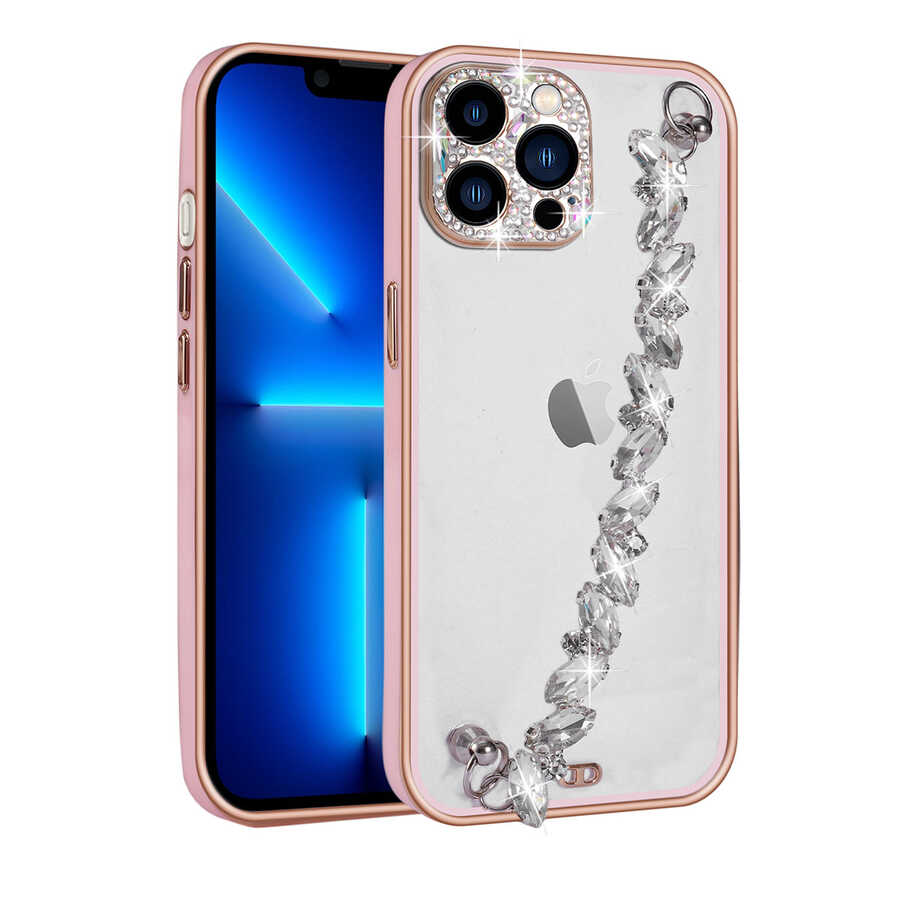 iPhone Uyumlu 12 Pro Max Kılıf Taş Süslemeli Kamera Korumalı El Tutamaçlı Zore Blazer Kapak-Pembe