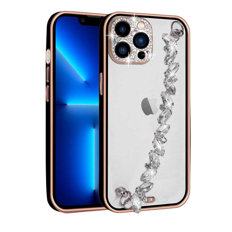 iPhone Uyumlu 12 Pro Max Kılıf Taş Süslemeli Kamera Korumalı El Tutamaçlı Zore Blazer Kapak-Siyah
