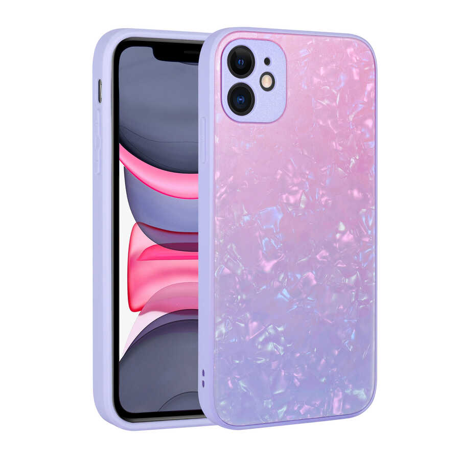 iPhone Uyumlu 11 Kılıf Renk Geçişli Mermer Desenli Sert Silikon Zore Granit Kapak-No2