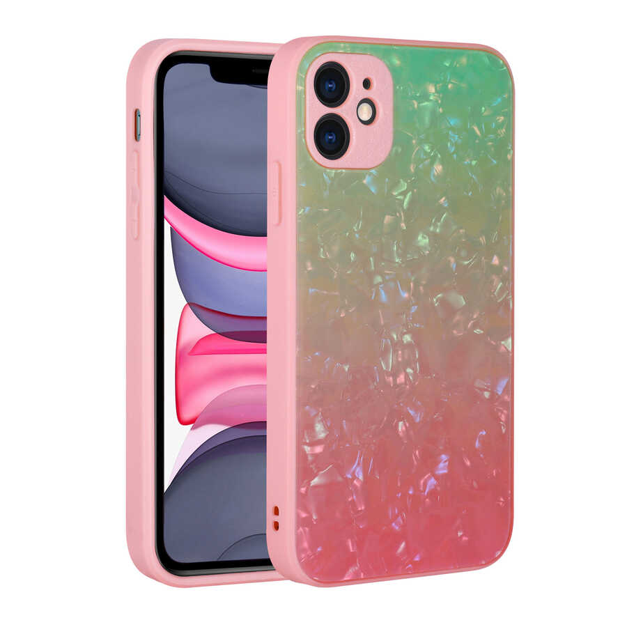 iPhone Uyumlu 11 Kılıf Renk Geçişli Mermer Desenli Sert Silikon Zore Granit Kapak-No4