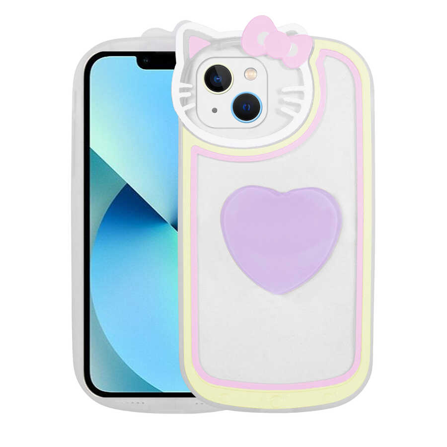 iPhone Uyumlu 13 Kılıf Kedi Figürlü Transparan Pop Soketli Zore Ritmik Kapak-Lila