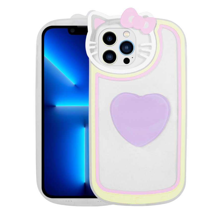 iPhone Uyumlu 12 Pro Max Kılıf Kedi Figürlü Transparan Pop Soketli Zore Ritmik Kapak-Lila
