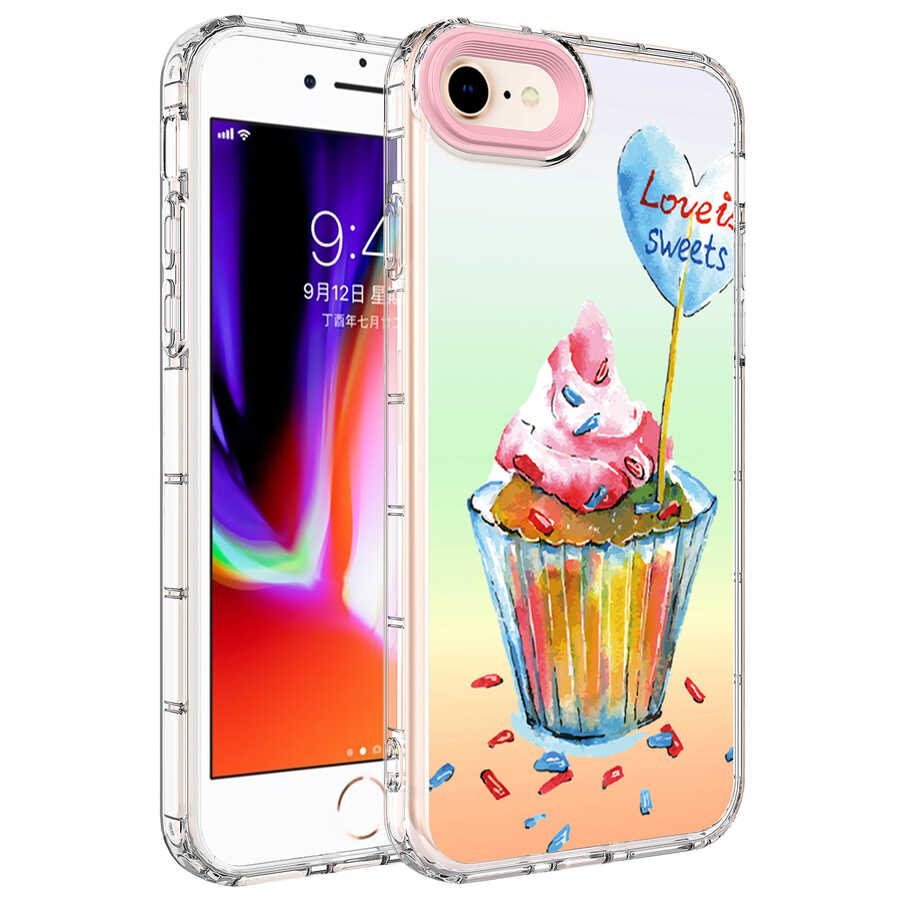 iPhone Uyumlu 7 Kılıf Kamera Korumalı Renkli Desenli Sert Silikon Zore Korn Kapak-No15