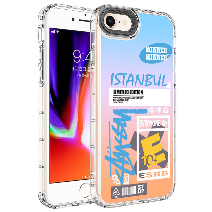 iPhone Uyumlu 8 Kılıf Kamera Korumalı Renkli Desenli Sert Silikon Zore Korn Kapak-No1