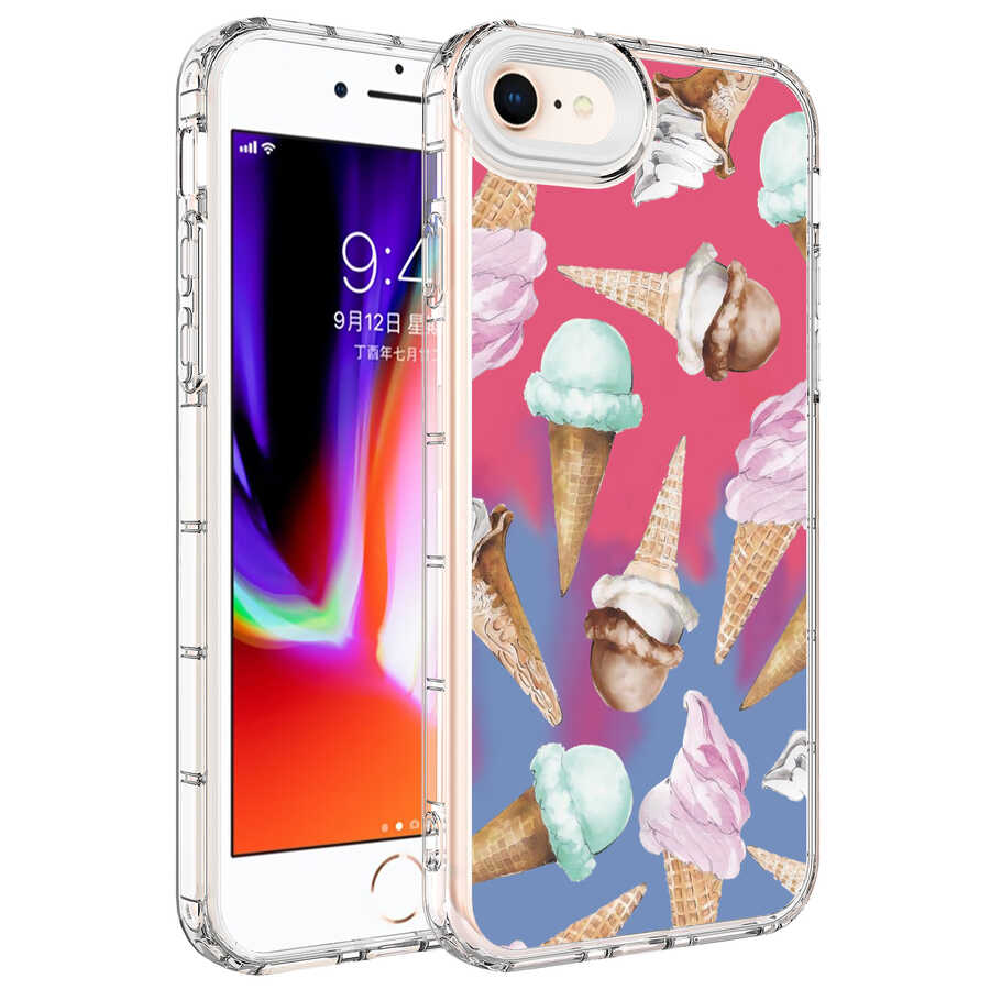 iPhone Uyumlu 8 Kılıf Kamera Korumalı Renkli Desenli Sert Silikon Zore Korn Kapak-No9