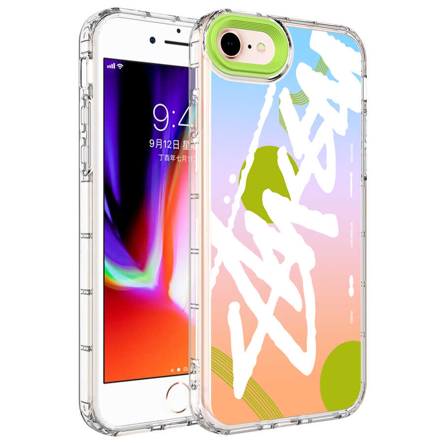 iPhone Uyumlu SE 2022 Kılıf Kamera Korumalı Renkli Desenli Sert Silikon Zore Korn Kapak-No2