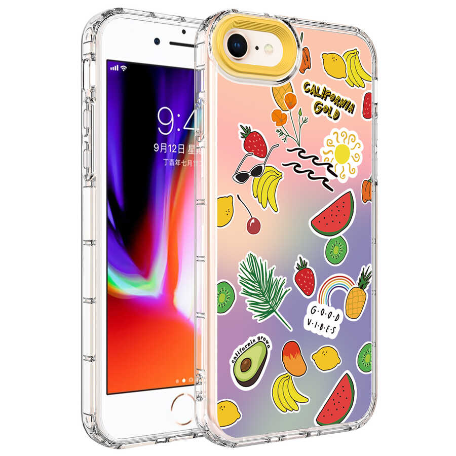 iPhone Uyumlu SE 2022 Kılıf Kamera Korumalı Renkli Desenli Sert Silikon Zore Korn Kapak-No4