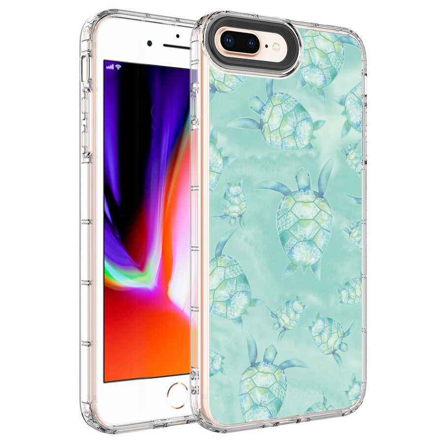 iPhone Uyumlu 7 Plus Kılıf Kamera Korumalı Renkli Desenli Sert Silikon Zore Korn Kapak-No13