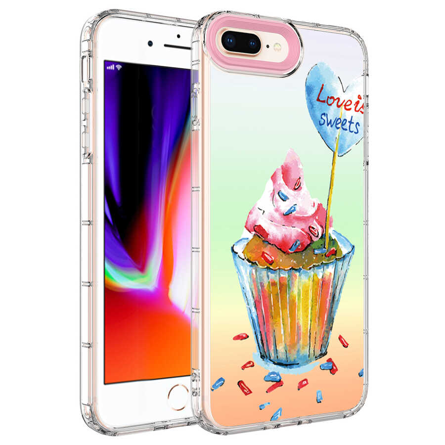 iPhone Uyumlu 7 Plus Kılıf Kamera Korumalı Renkli Desenli Sert Silikon Zore Korn Kapak-No15