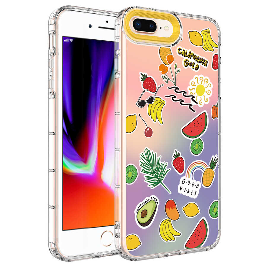 iPhone Uyumlu 7 Plus Kılıf Kamera Korumalı Renkli Desenli Sert Silikon Zore Korn Kapak-No4