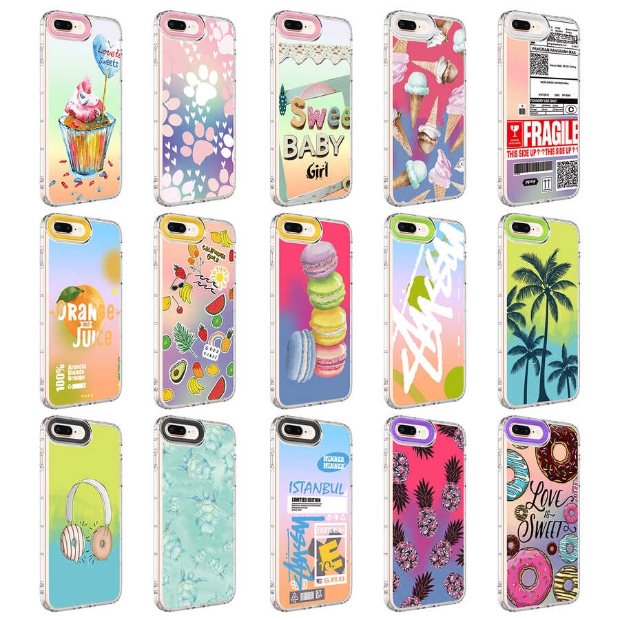 iPhone Uyumlu 8 Plus Kılıf Kamera Korumalı Renkli Desenli Sert Silikon Zore Korn Kapak