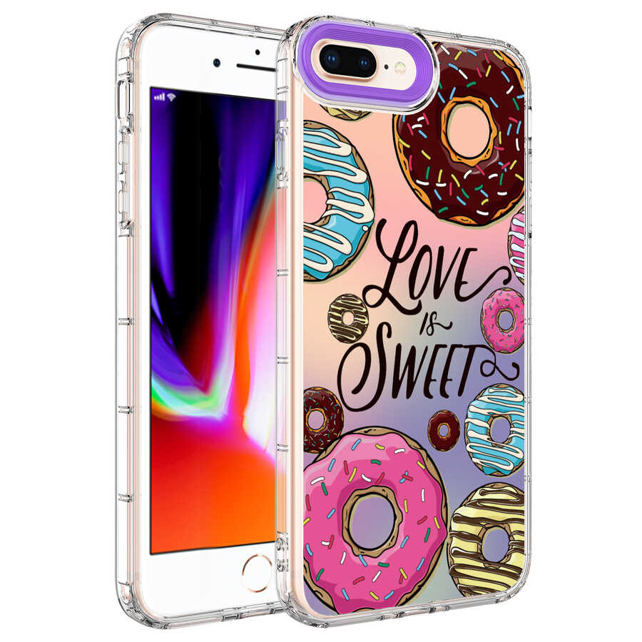 iPhone Uyumlu 8 Plus Kılıf Kamera Korumalı Renkli Desenli Sert Silikon Zore Korn Kapak-No11
