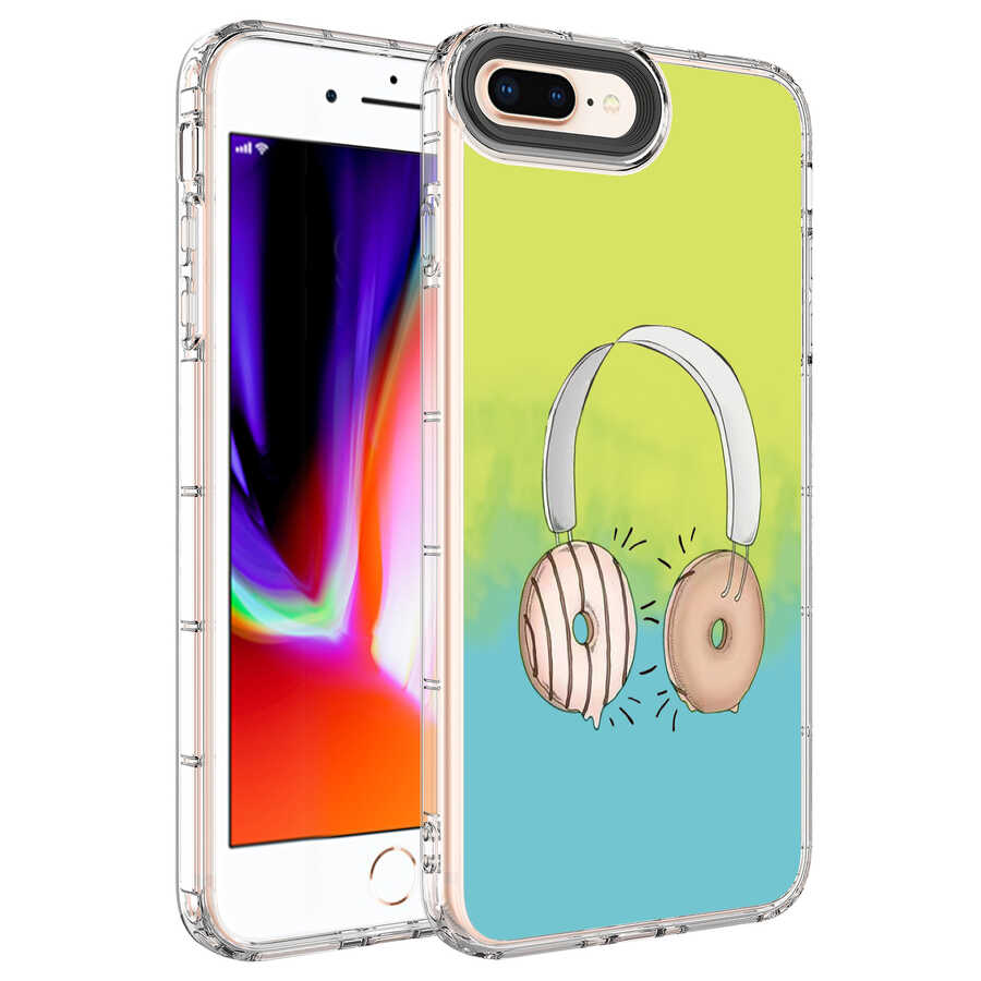 iPhone Uyumlu 8 Plus Kılıf Kamera Korumalı Renkli Desenli Sert Silikon Zore Korn Kapak-No14