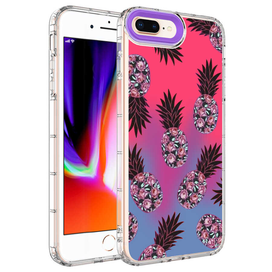 iPhone Uyumlu 8 Plus Kılıf Kamera Korumalı Renkli Desenli Sert Silikon Zore Korn Kapak-No6