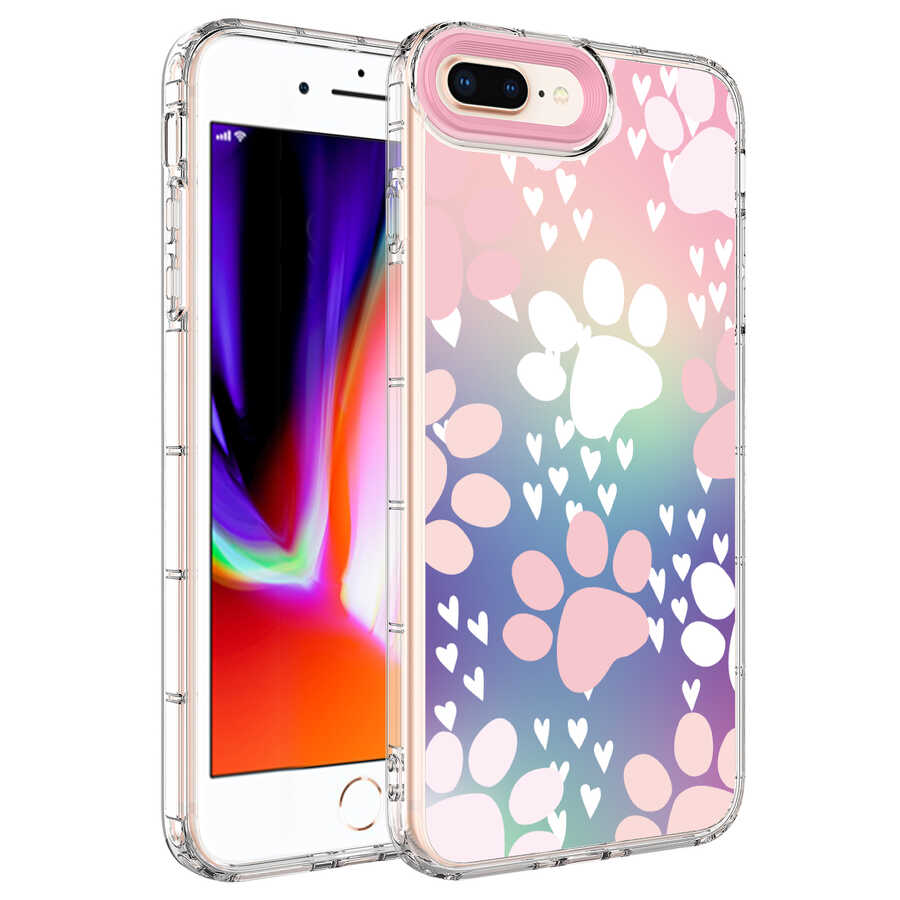 iPhone Uyumlu 8 Plus Kılıf Kamera Korumalı Renkli Desenli Sert Silikon Zore Korn Kapak-No7