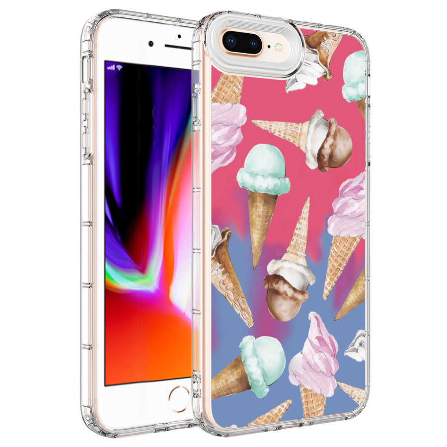 iPhone Uyumlu 8 Plus Kılıf Kamera Korumalı Renkli Desenli Sert Silikon Zore Korn Kapak-No9